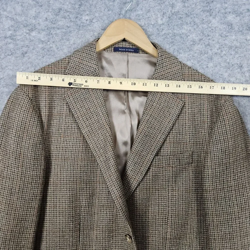 Lands End Men's Blazer Brown‎ Windowpane Tweed Size 42S 100% Lambswool PINHOLES